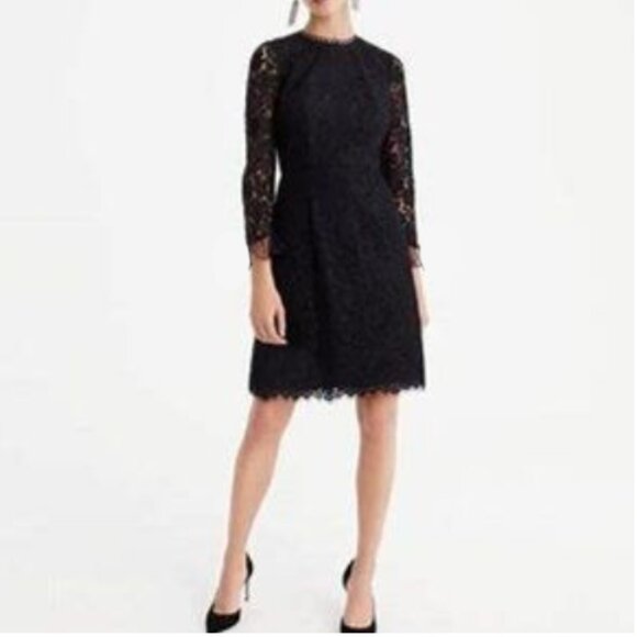 J.Crew Long Sleeve Black Lace Dress - Size 0 - Picture 1 of 3